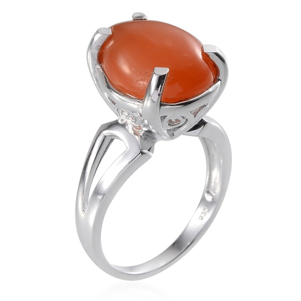 Mitiyagoda Peach Moonstone (Pear) Solitaire Ring in Platinum Overlay Sterling Silver 8.000 Ct.