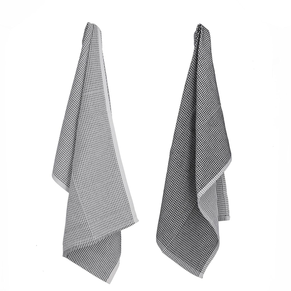 Set of 10 - 100% Cotton Check Pattern Kitchen Towel (Size 66x45 Cm) - Grey