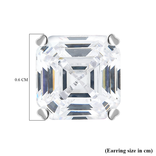 ELANZA Simulated Diamond (Asscher Cut) Stud Earrings (With Push Back) in Rhodium Overlay Sterling Silver