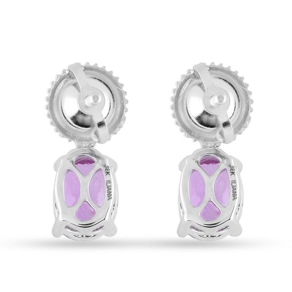 ILIANA 18K White Gold AAA Pink Sapphire and Diamond Earrings (with Screw Back) 2.00 Ct.