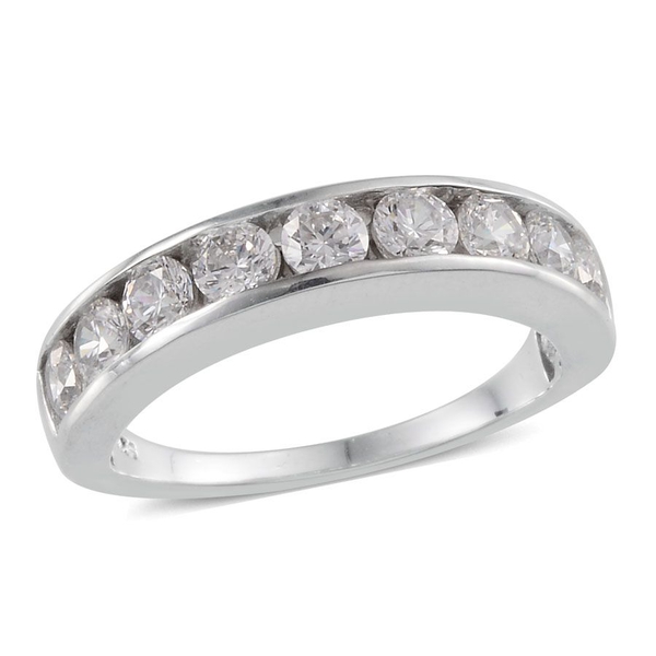 Lustro Stella - Platinum Overlay Sterling Silver (Rnd) Half Eternity Band Ring Made with Finest CZ 1