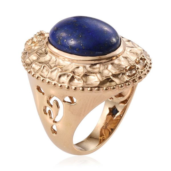 GP Lapis Lazuli (Ovl 9.70 Ct), Kanchanaburi Blue Sapphire Ring in 14K Gold Overlay Sterling Silver 9.750 Ct. Silver wt 9.59 Gms.