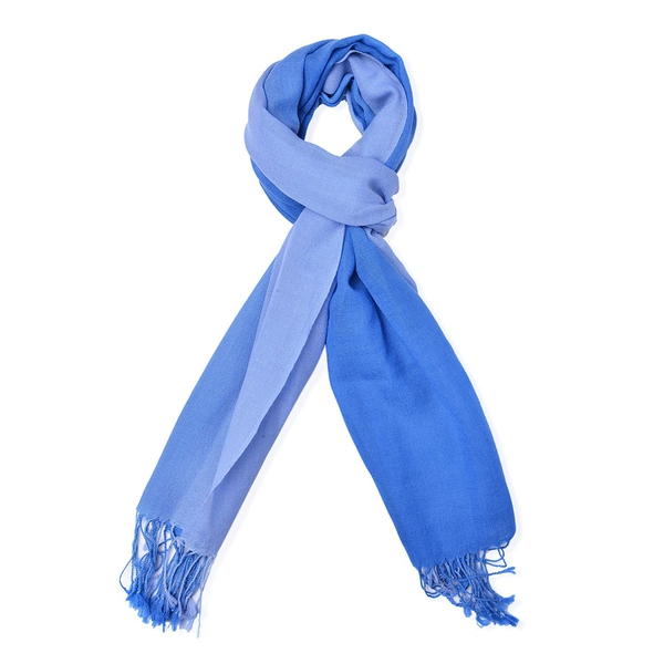 100% Wool Dark Blue and Light Blue Colour Scarf with Fringes (Size 175x70 Cm)