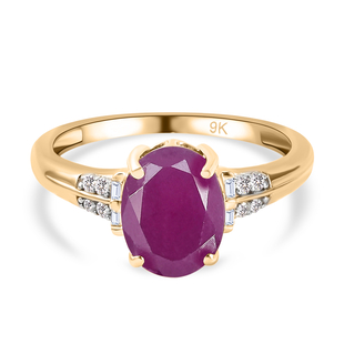 9K Yellow Gold Natural  Moroccan Ruby and Diamond Ring 2.64 Ct.
