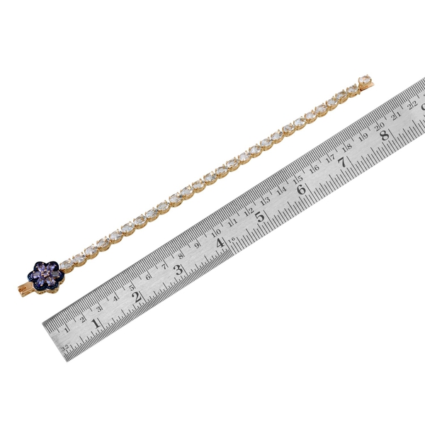 Espirito Santo Aquamarine (Ovl), Tanzanite and Blue Diamond Bracelet (Size 7.5) in 14K Gold Overlay Sterling Silver 11.01, Silver wt. 12.52 Gms