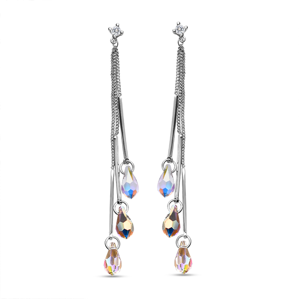 AB Crystal Dangling Earrings in Silver Tone