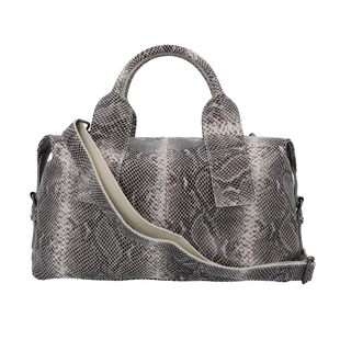 LA MAREY Genuine Leather Snake Print Convertible Bag with Long Strap - Grey