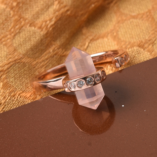 Sundays Child - Rose Quartz and Natural Cambodian Zircon Ring in Rose Gold Overlay Sterling Silver 3
