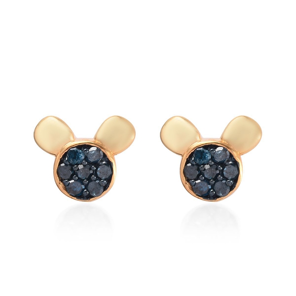 0.33 Ct Blue Diamond Cartoon Face Cluster Stud Earrings in Gold Plated Silver with Push Back