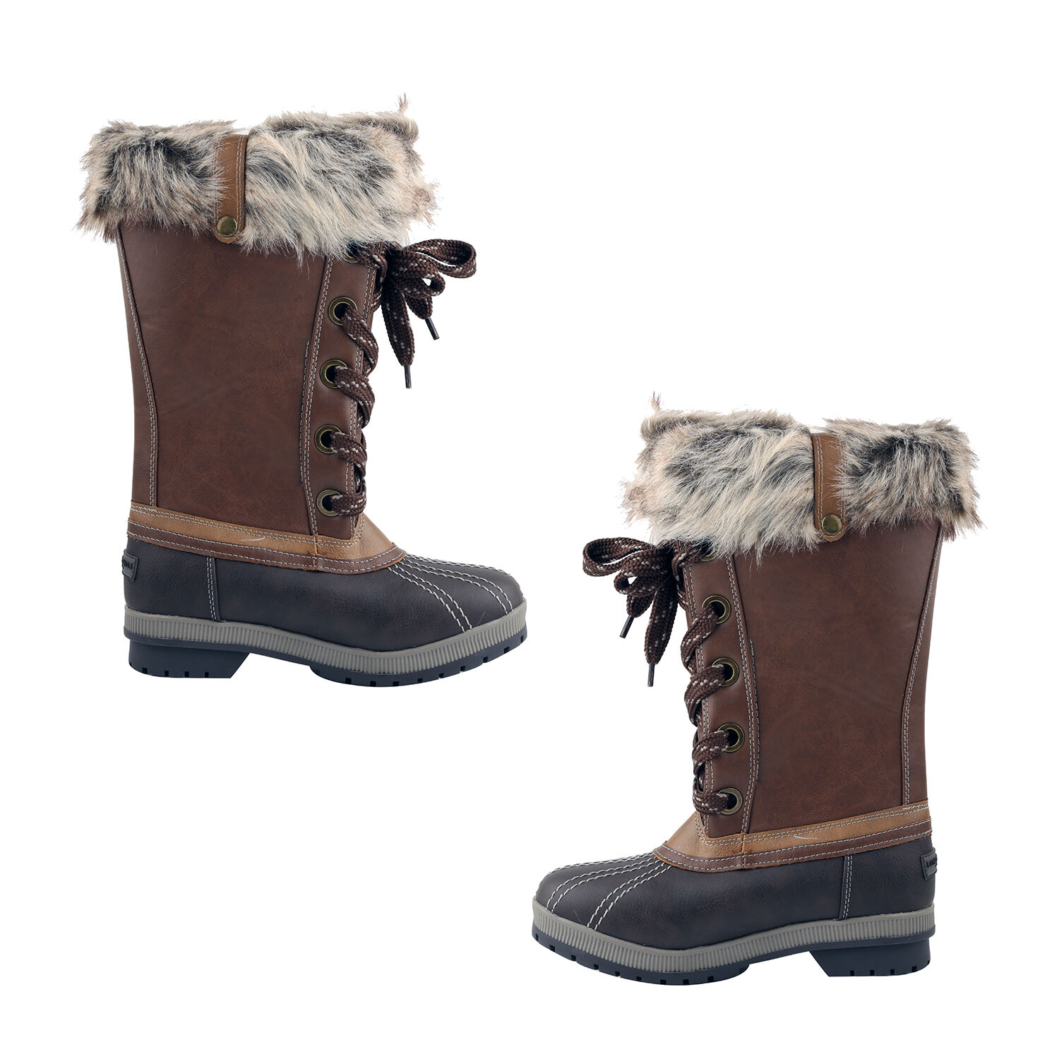 Faux Fur Lined Snow Boots (Size 4) - Brown & Cognac
