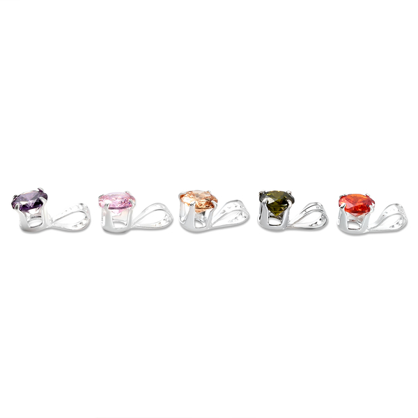Set of 5 - Simulated Amethyst and Simulated Multi Gemstones Pendant in Sterling Silver
