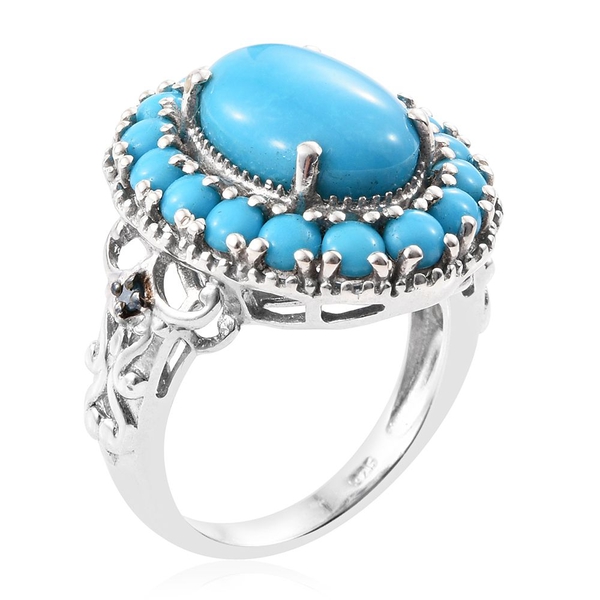 Arizona Sleeping Beauty Turquoise (Ovl 4.30 Ct), Blue Diamond Ring in Platinum Overlay Sterling Silver 6.000 Ct.