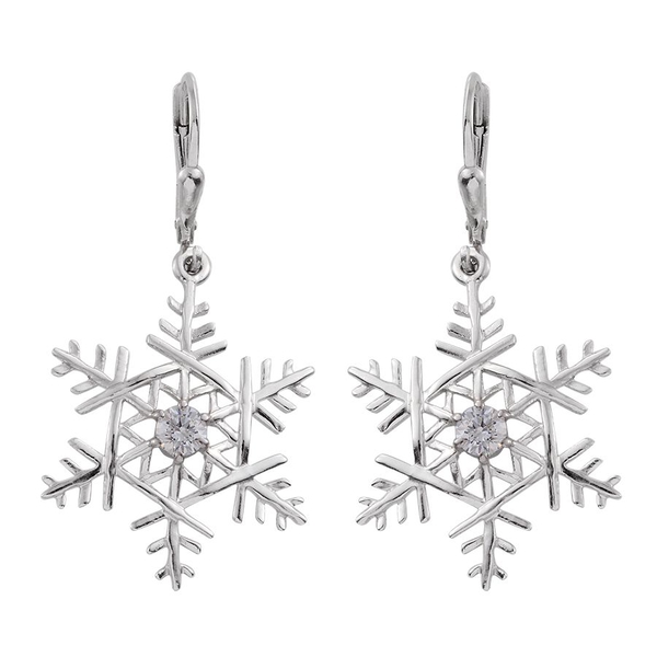 Lustro Stella - Platinum Overlay Sterling Silver (Rnd) Snowflake Lever Back Earrings Made with Fines
