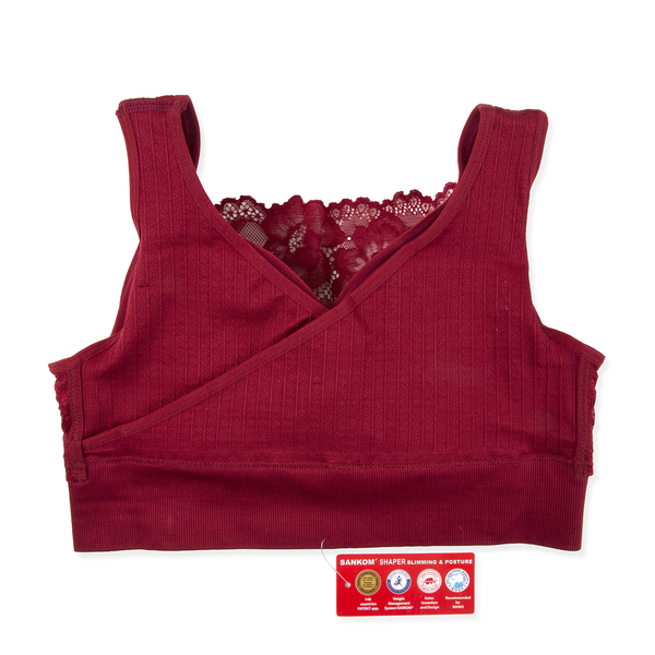 3 Piece Set - SANKOM SWITZERLAND Patent Classic with Gold Trim Lace Bra (Size S/M, 6-8) Including Black, Brown and Red