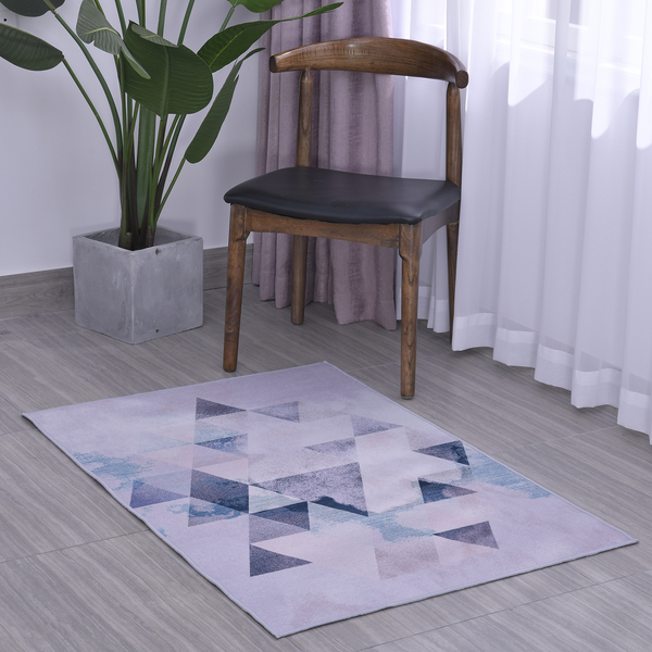 Triangle Pattern Velvet Carpet Light Grey and Teal