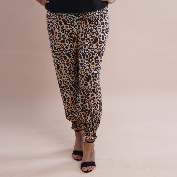 TAMSY One Size Leopard Pattern Trousers (Size:M/L,10-16) - Brown and Black