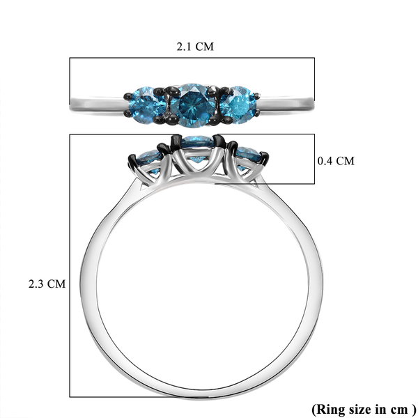 9K White Gold Blue Diamond Trilogy Ring 0.50 Ct.