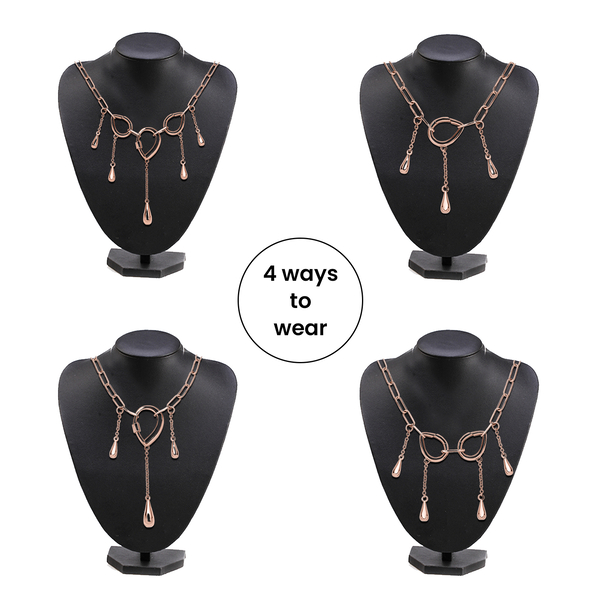 LucyQ Paper Clip Drip Collection - 4 in 1 Wear 18K Vermeil Rose Gold Overlay Sterling Silver Necklace (Size - 20), Silver Wt. 10.48 Gms