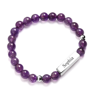 Personalised Engravable Bar Amethyst Beads Bracelet Size 7-7.5Inch