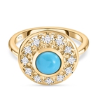 Arizona Sleeping Beauty Turquoise and Natural Cambodian Zircon Ring (Size R) in Vermeil Yellow Gold Overlay S