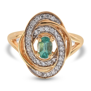 Emerald and Natural Cambodian Zircon Ring in 14K Gold Overlay Sterling Silver