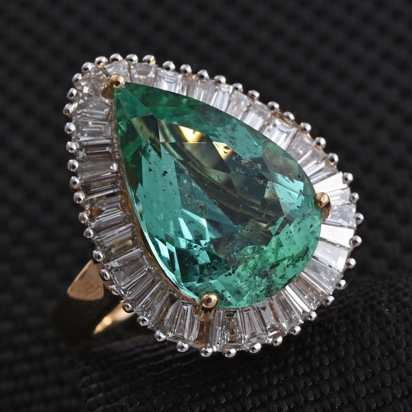 ILIANA 18K Y Gold Boyaca Colombian Emerald (Pear 4.75 Ct), Diamond Ring 6.000 Ct.
