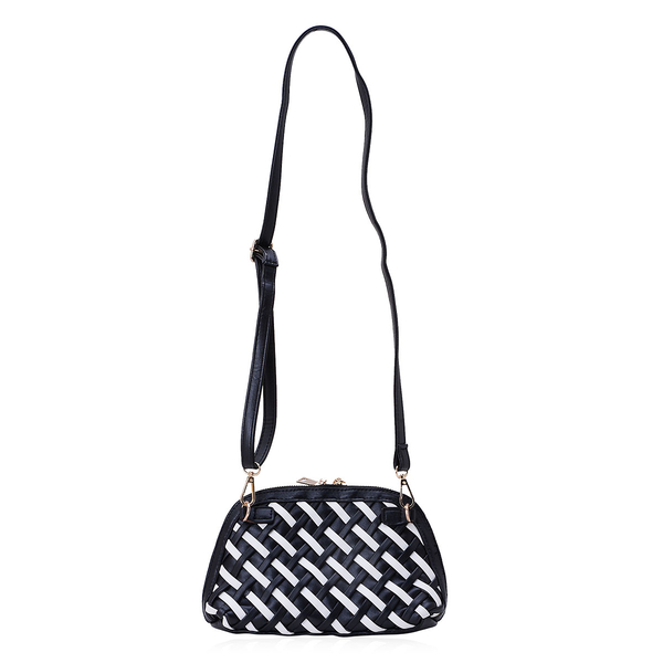 Black and White Colour Weave Pattern Clutch Bag with Adjustable and Removable Shoulder Strap (Size 23x14x7 Cm)