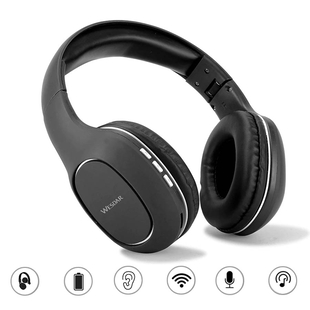WESDAR: Wireless & Bluetooth Headphones with Rechargeable 500 mAh Battery - Black