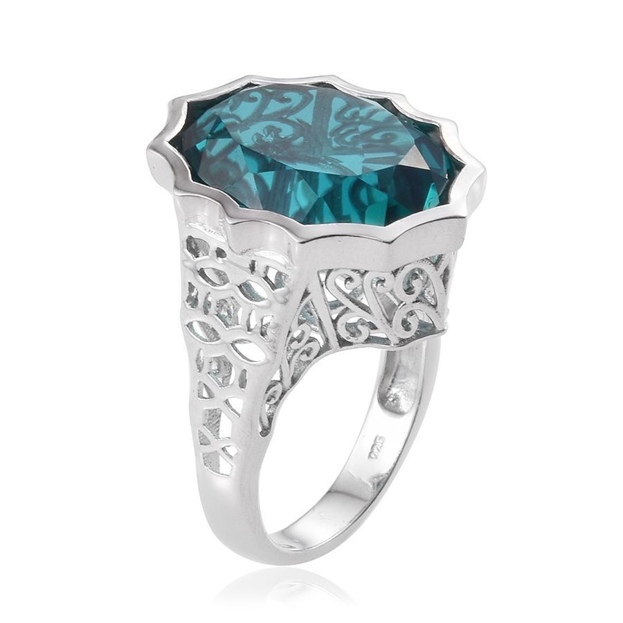 Capri Blue Quartz (Ovl) Ring in Platinum Overlay Sterling Silver 18.750 Ct.