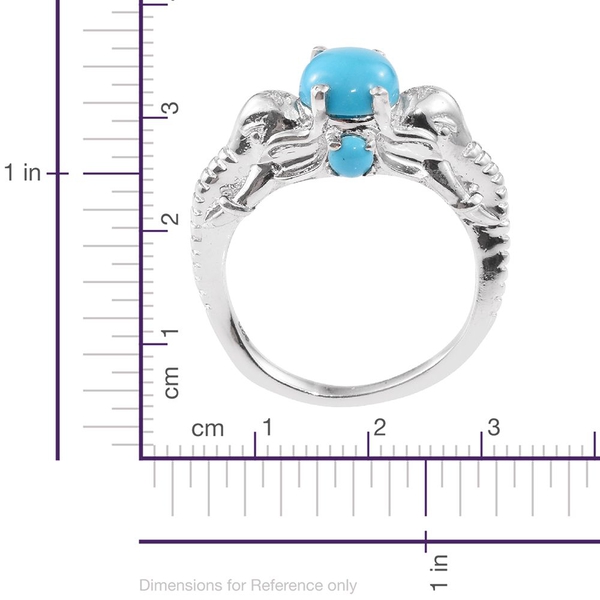 Arizona Sleeping Beauty Turquoise (Ovl 1.55 Ct) Elephant Head Ring in Platinum Overlay Sterling Silver 1.750 Ct.