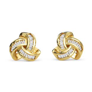 Diamond Triple Knot Stud Earrings (with Push Back) in Yellow Gold Overlay Sterling Silver 0.25 Ct.