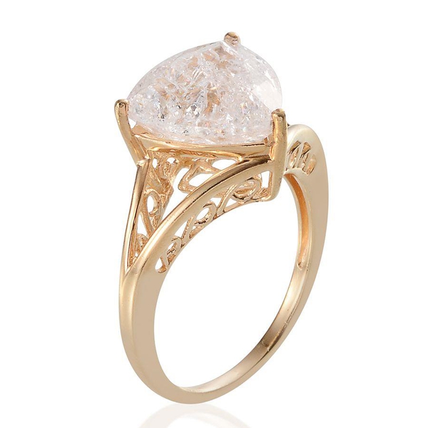White Crackled Quartz (Trl) Solitaire Ring in 14K Gold Overlay Sterling Silver 6.000 Ct.