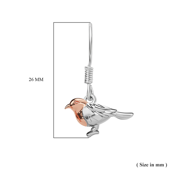 Robin Bird Earrings in Rose Gold and Platinum Overlay Sterling Silver