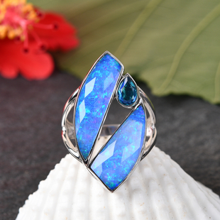 Sajen Silver ILLUMINATION Collection - Doublet Quartz, Opal and Pariba Ring in Rhodium Overlay Sterl