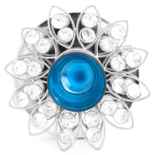 Home Decor - Flower Style Crystal Tea Light Holder with Blue Glass Votive