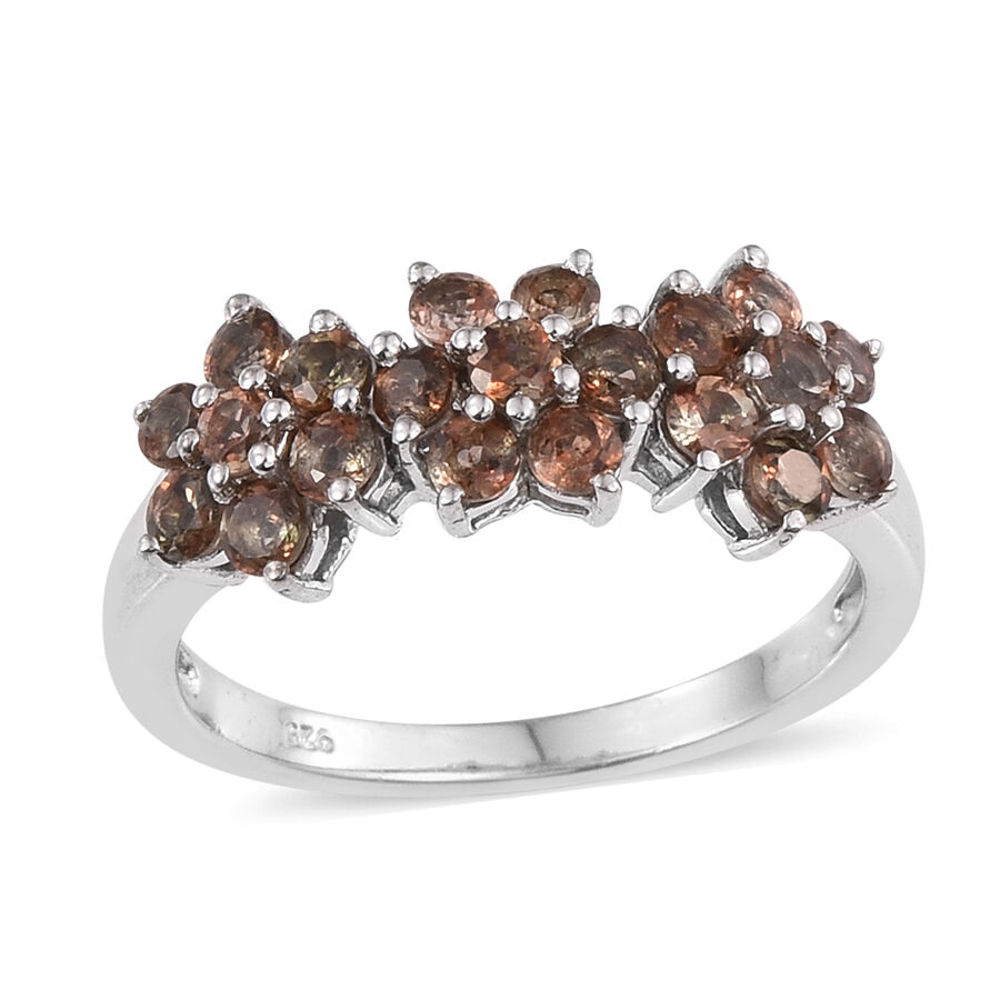 Jenipapo Andalusite (Rnd) Triple Floral Ring in Platinum Overlay Sterling Silver 1.750 Ct.