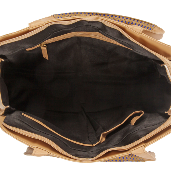 Genuine Leather Hand Bag with Brocade