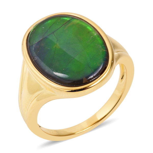 6.25 Ct AA Canadian Ammolite Solitaire Ring in Sterling Silver 5.77 Grams