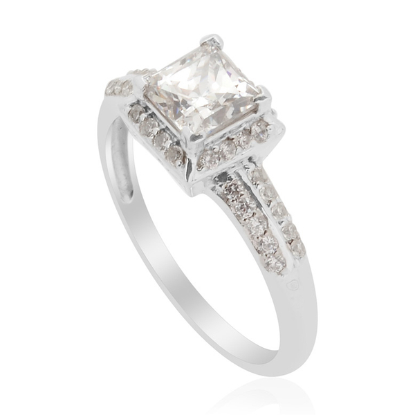 Lustro Stella - Platinum Overlay Sterling Silver (Sqr) Ring Made with Finest CZ  1.812 Ct.