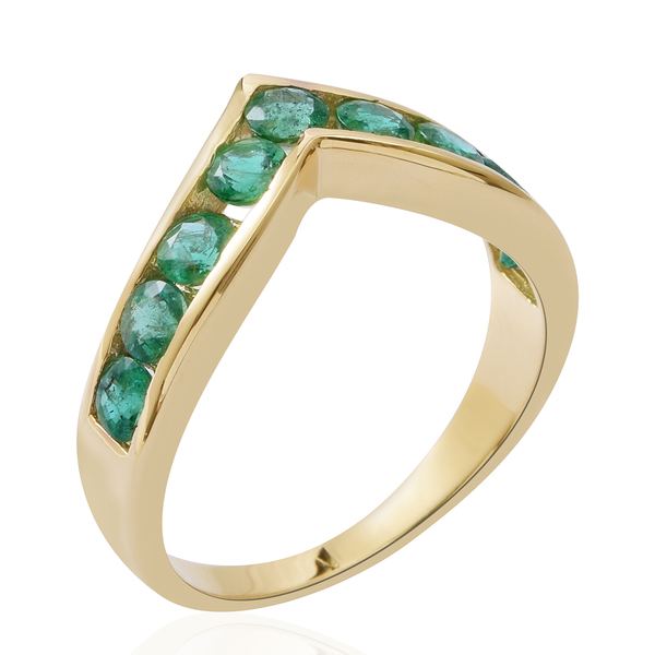 9K Yellow Gold AA Kagem Zambian Emerald (Rnd) Wishbone Ring 1.250 Ct.