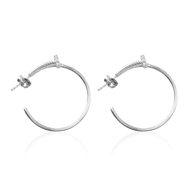 Lustro Stella - Platinum Overlay Sterling Silver (Rnd) Earrings (with Push Back) Made with SWAROVAKI ZIRCONIA