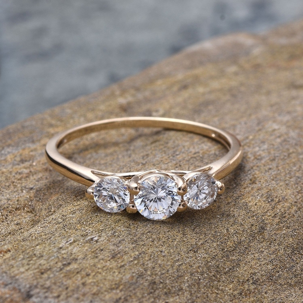 9K Y Gold (Rnd) 3 Stone Ring Made with Finest CZ