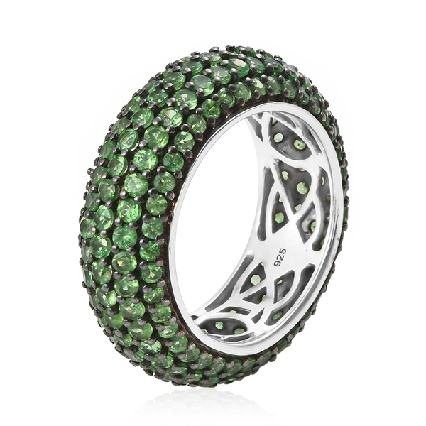 Exclusive Edition- Very Rare Natural Tsavorite Garnet (Rnd) Full Eternity Ring in Black Rhodium and Platinum Overlay Sterling Silver 6.750 Ct. Silver wt 6.05 Gms. Number of Gemstone 180
