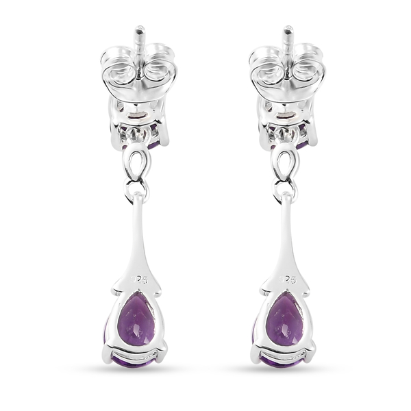 Amethyst (Pear and Rnd) Dangle Earrings (with Push Back) in Sterling Silver