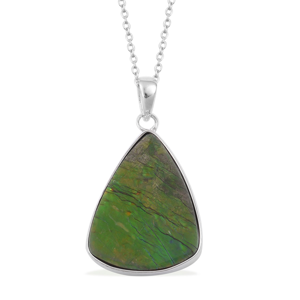 (Option 2) Canadian Ammolite Pendant With Chain in Rhodium Plated Sterling Silver 13.260 Ct.