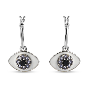 Black Spinel Enamelled ad Lolite Earrings with Clasp in Platinum Overlay Sterling Silver 1.47 Ct, Si