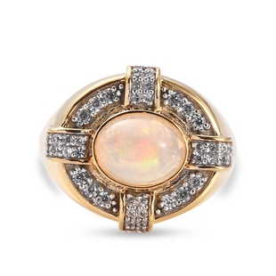 Sundays Child Ethiopian Welo Opal and Natural Cambodian Zircon Ring in Yellow Gold Tone 3.14 Ct.