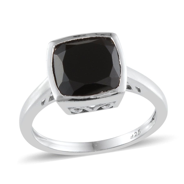 Boi Ploi Black Spinel (Cush) Solitaire Ring in Platinum Overlay Sterling Silver 3.500 Ct.