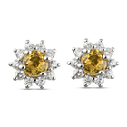 AAA Yellow Sapphire and Natural Cambodian Zircon Stud Earrings (with Push Back) in Platinum Overlay 