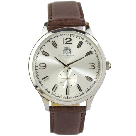 WILLIAM HUNT - DOWD SILVER Accurate Movt. 5ATM WR Watch with Brown Leather Strap